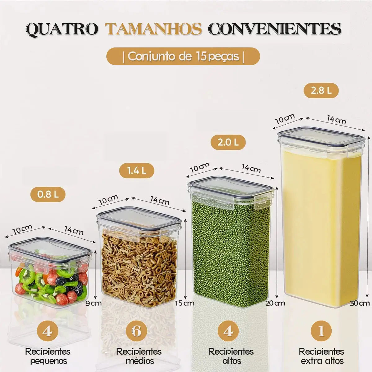 Kit com 15 Potes Herméticos (Organização que você vê. Frescor que você sente. 🥣✨)