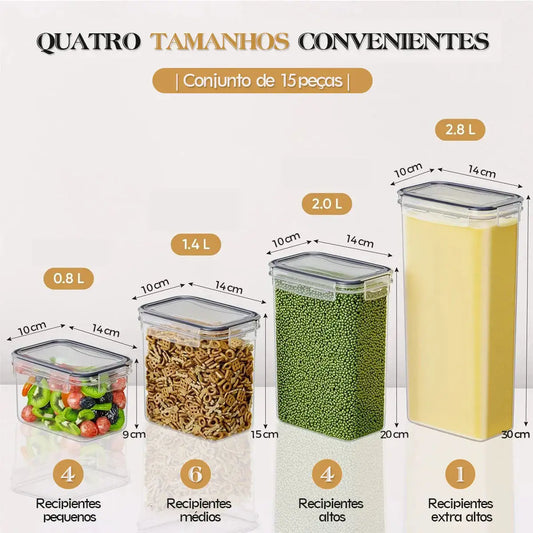 Kit com 15 Potes Herméticos (Organização que você vê. Frescor que você sente. 🥣✨)